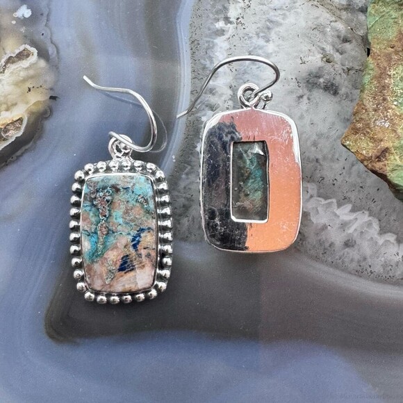 Sterling Southwestern Style Rectangle Shattuckite Dangle Earrings For Women - Picture 7 of 10